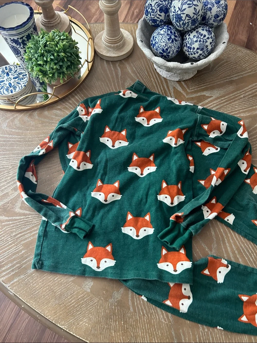 Fall Harvest Gymboree Green Woodland Forest Fox Print Henley Pajama Set Size 12